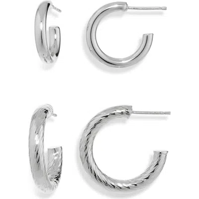 Nordstrom Rack Set Of Two Hoop Earrings In Silver