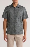 Nordstrom Rack Short Sleeve Cotton Poplin Button-up Shirt In Gray