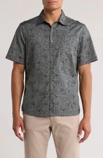 Nordstrom Rack Short Sleeve Cotton Poplin Button-up Shirt In Gray