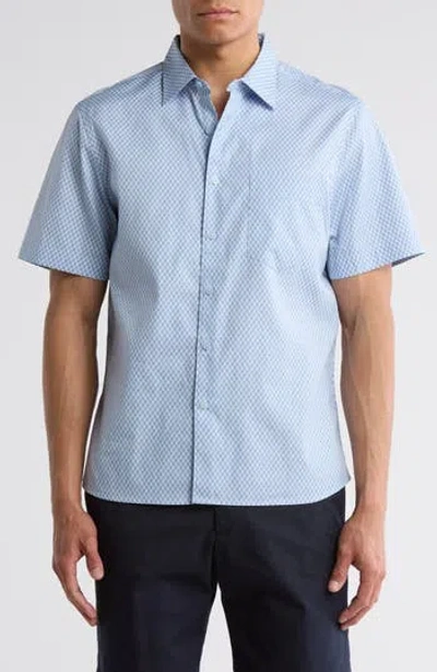 Nordstrom Rack Short Sleeve Cotton Poplin Button-up Shirt In Blue- White Raindrop