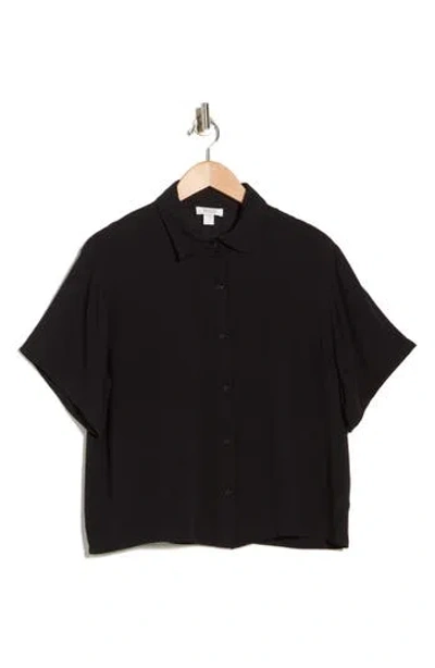 Nordstrom Rack Short Sleeve Solid Cover-up Camp Shirt In Black