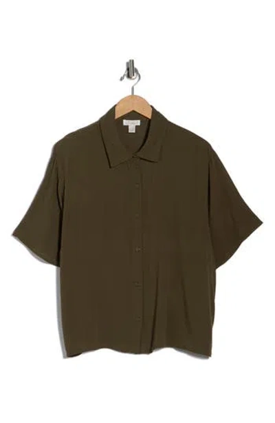 Nordstrom Rack Short Sleeve Solid Cover-up Camp Shirt In Green