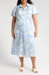 Nordstrom Rack Short Sleeve Wrap Dress In Blue- Ivory Terrace Floral