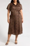 Nordstrom Rack Short Sleeve Wrap Dress In Brown- Black Leopard