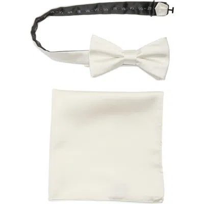 Nordstrom Rack Silk Bow Tie & Pocket Square Set In White