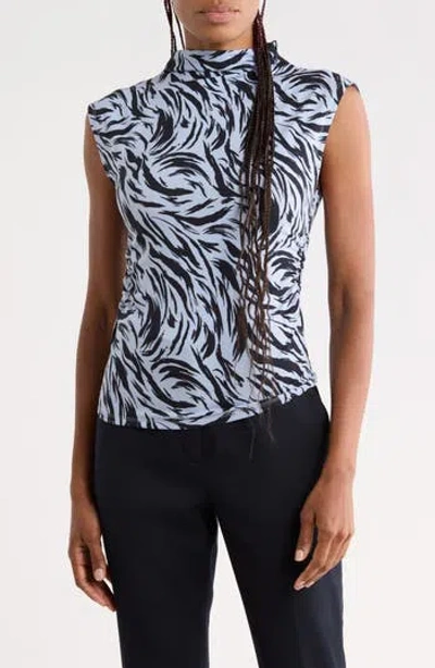 Nordstrom Rack Sleeveless Ruched Mock Neck Top In Blue Fresh Stripe