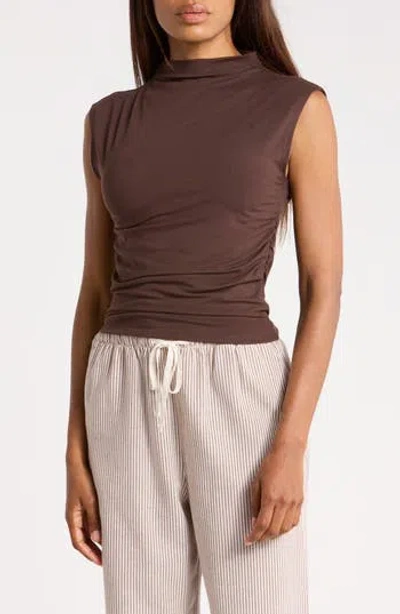 Nordstrom Rack Sleeveless Ruched Mock Neck Top In Brown