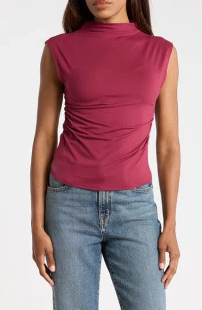 Nordstrom Rack Sleeveless Ruched Mock Neck Top In Burgundy