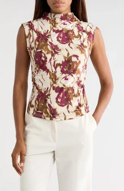 Nordstrom Rack Sleeveless Ruched Mock Neck Top In Multi