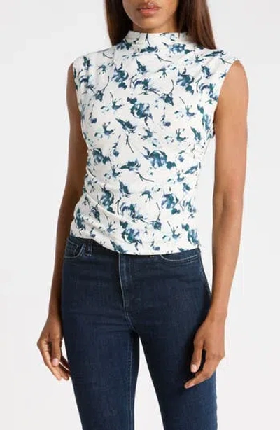 Nordstrom Rack Sleeveless Ruched Mock Neck Top In Blue