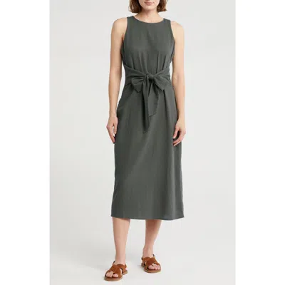 Nordstrom Rack Sleeveless Tie Waist Linen Blend Midi Dress