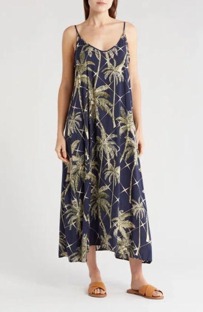 Nordstrom Rack Spaghetti Strap Cover-up Dress In Navy Blazer Electric Palm