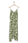 Nordstrom Rack Spaghetti Strap Cover-up Dress In Olive Burnt Golden Bloom