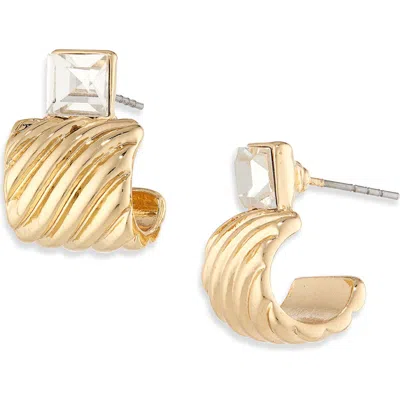 Nordstrom Rack Square Crystal J Hoop Earrings In Gold