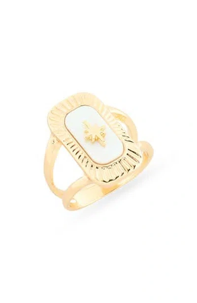 Nordstrom Rack Starburst Mother-of-pearl Inlay Cocktail Ring In Gold