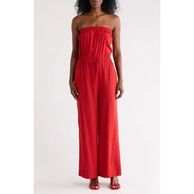 Nordstrom Rack Strapless Wide Leg Cover-up Jumpsuit In Red