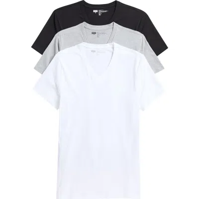 Nordstrom Rack Stretch Cotton Slim Fit 3-pack V-neck Undershirts In White/grey/black