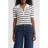 Nordstrom Rack Stripe Rib Polo Sweater In Ivory Tofu- Navy Night Stripe