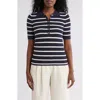 Nordstrom Rack Stripe Rib Polo Sweater In Navy Night- Ivory Tofu Stripe