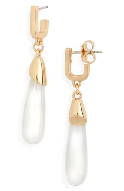 Nordstrom Rack Teardrop Stone J-hoop Earrings In Clear- Gold