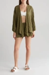 Nordstrom Rack Textured Flowy Cover-up Beach Set In Olive Burnt