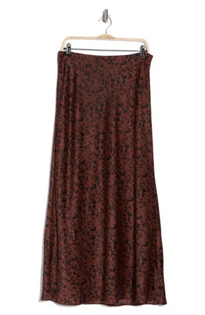 Nordstrom Rack Textured Satin Bias Maxi Skirt In Brown- Black Dried Floral