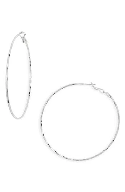 Nordstrom Rack Textured Wire Hoop Earrings In Silver