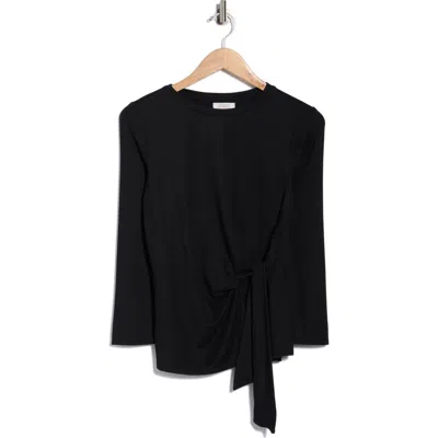Nordstrom Rack Three Quarter Sleeve Side Tie Knit Top In Black
