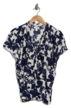 Nordstrom Rack Tie Neck Flutter Sleeve Top In Blue