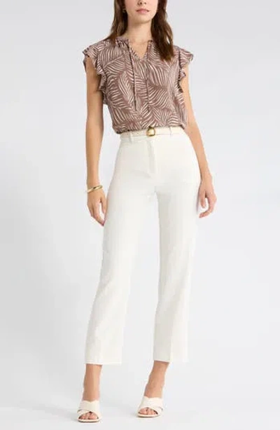 Nordstrom Rack Tie Neck Ruffle Cap Sleeve Top In Brown
