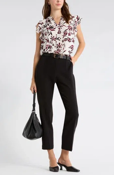 Nordstrom Rack Tie Neck Ruffle Cap Sleeve Top In Brown
