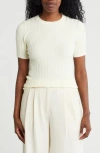 Nordstrom Rack Tipped Short Sleeve Ribbed Sweater In Yellow Pale- Ivory Tipping