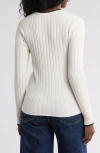 Nordstrom Rack Tipped V-neck Ribbed Cardigan In Ivory Tofu- Navy Night Tipping
