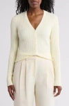 Nordstrom Rack Tipped V-neck Ribbed Cardigan In Yellow Pale- Ivory Tipping