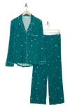 Nordstrom Rack Tranquility Long Sleeve Shirt & Pants Two-piece Pajama Set In Green- Ivory Tiny Trees