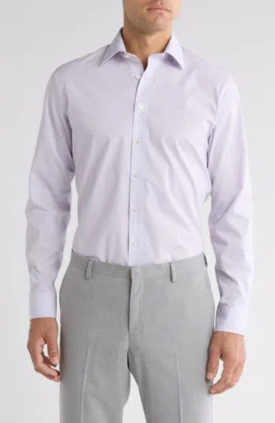 Nordstrom Rack Trim Fit Micro Gingham Cotton Blend Dress Shirt In Purple Micro Gingham