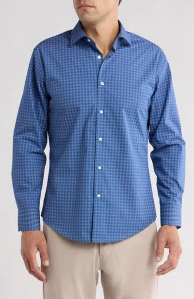 Nordstrom Rack Trim Fit Non-iron Check Cotton Blend Dress Shirt In Blue Benge Geo