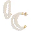 Nordstrom Rack Triple Facet Beaded Hoop Earrings In White- Gold