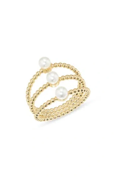 Nordstrom Rack Twist Triple Band Faux Pearl Ring In White- Gold
