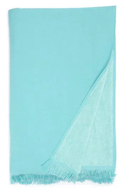 Nordstrom Rack Two Tone Fringed Cotton Terry Cloth Beach Towel In Teal Surf