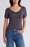 Nordstrom Rack V-neck Pleated T-shirt In Grey Stonehenge