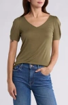 Nordstrom Rack V-neck Pleated T-shirt In Olive Burnt