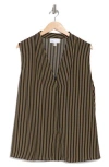 Nordstrom Rack V-neck Shell In Black- Tan Kelp Kealey Stripe