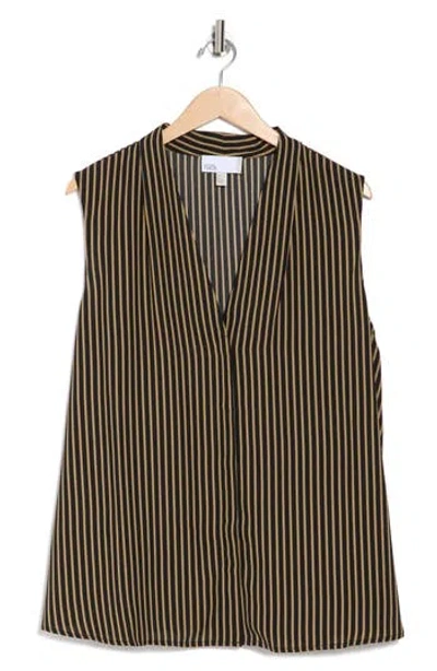 Nordstrom Rack V-neck Shell In Black- Tan Kelp Kealey Stripe