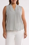 Nordstrom Rack V-neck Sleeveless Woven Shell Top In Blue - Ivory Kealey Stripe
