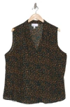 Nordstrom Rack V-neck Shell In Green- Rust Leopard Spot