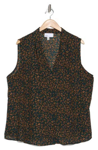 Nordstrom Rack V-neck Shell In Green- Rust Leopard Spot