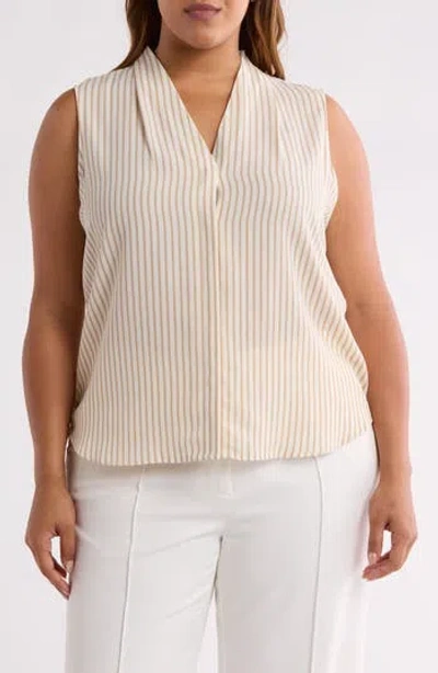 Nordstrom Rack V-neck Shell In Tan - Ivory Kealey Stripe