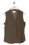 Nordstrom Rack V-neck Sleeveless Woven Shell Top In Black- Tan Kelp Kealey Stripe
