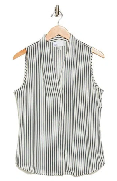 Nordstrom Rack V-neck Sleeveless Woven Shell Top In Blue- Ivory Kealey Stripe